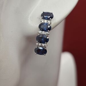 Sapphire And CZ Sterling Silver Earrings
